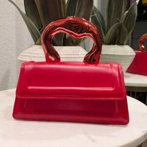 Sculptural Handle Handbag Small Red Modernist Avant-Garde Clutch